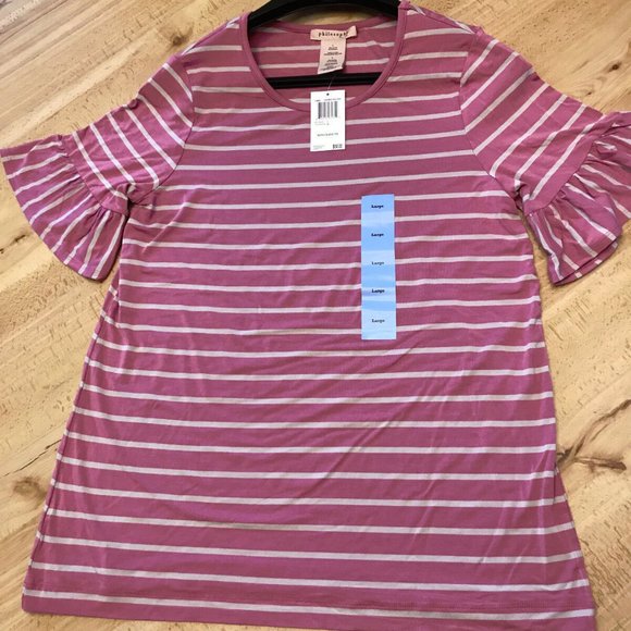 NWT PHILOSOPHY  WOMEN'S  RUFFLE SHORT SLEEVE TEE Large & XLarge - Picture 1 of 4